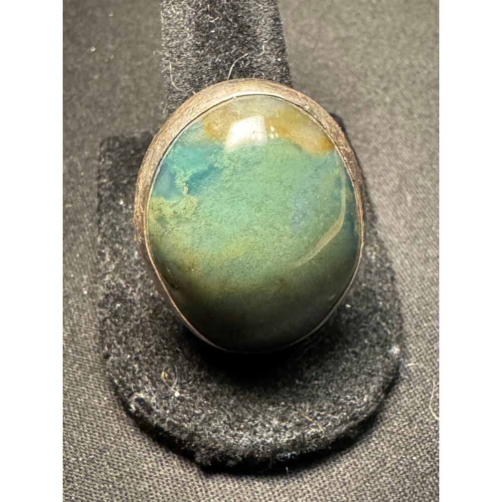 Vintage 925 Sterling Silpada Oval Green Stone Cabochon Brutalist Size 8
